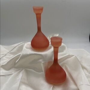 Genuine Israeli NEKER ART GLASS VASEs - PINK/Orange color; Handmade & Delicate